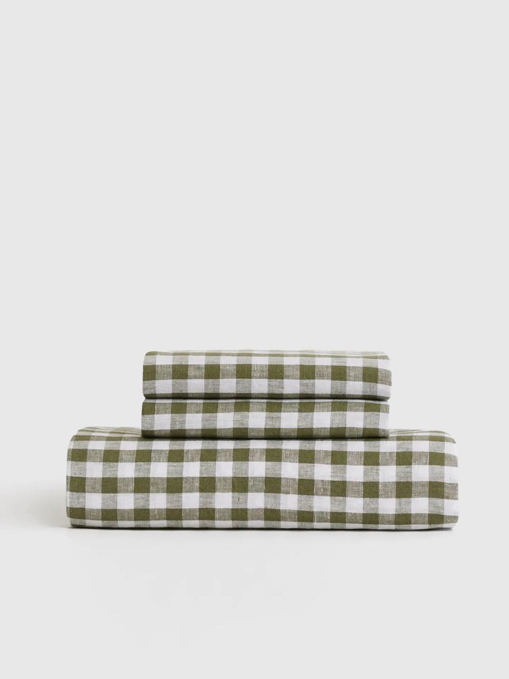 NWOT Linen Olive Gingham Queen Fitted Sheet Set - Retail $124
